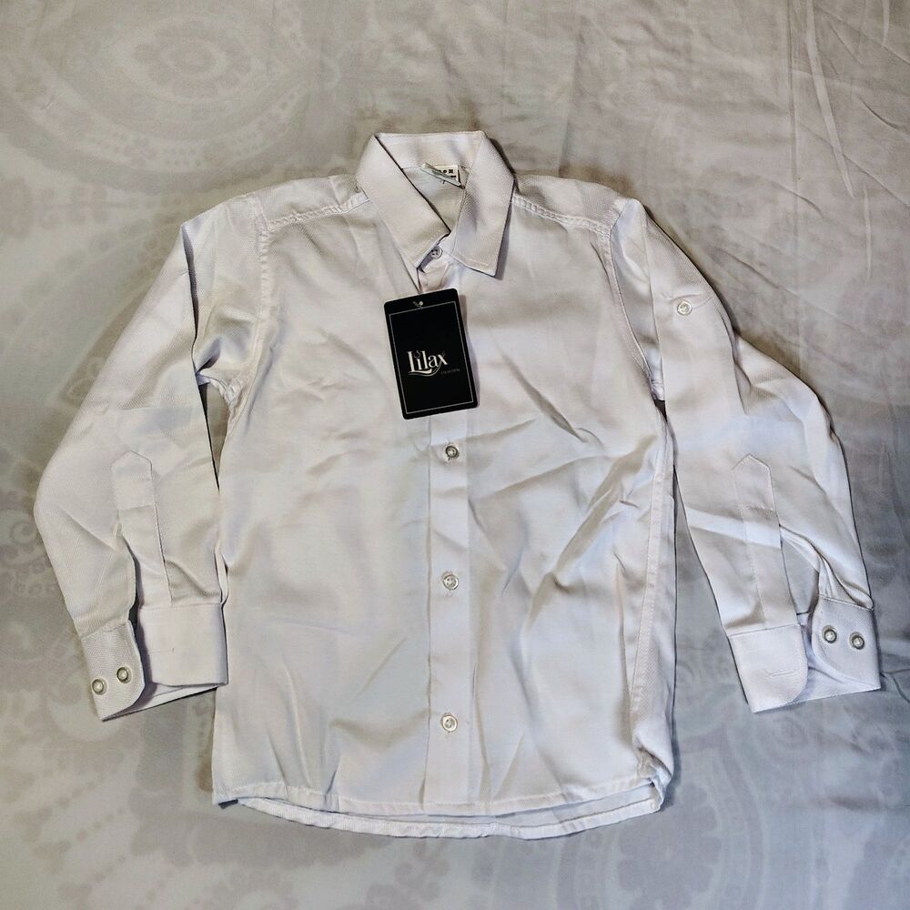 NEW Lilax Boys' White Button Down Shirt Solid Long Sleeve Dress Shirt Sz 5